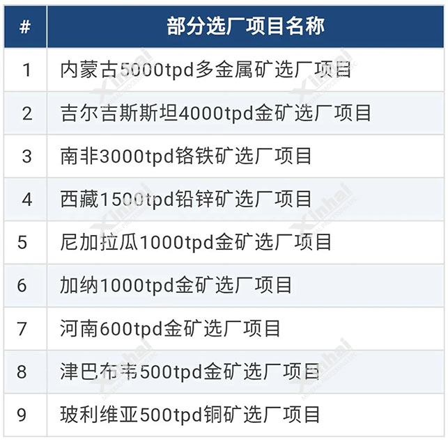 鑫海礦業(yè)2019年選廠項(xiàng)目列表